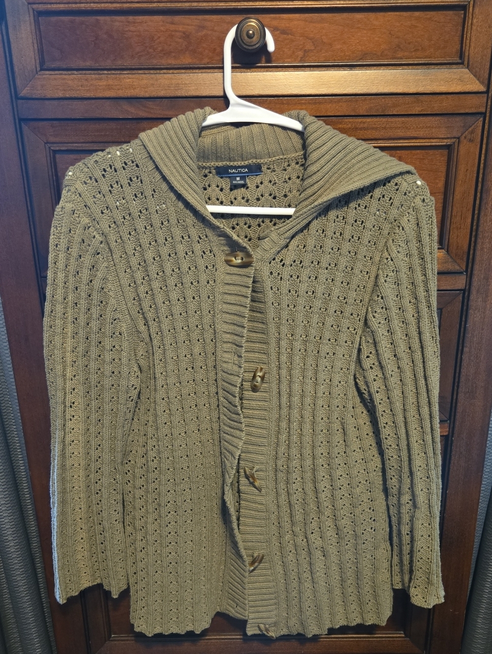 Nautica Women's Olive Green Knit Button-Front Cardigan